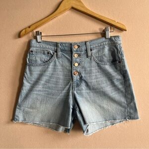 JCrew Women’s High-rise denim shorts button fly raw‎ hem in size 27